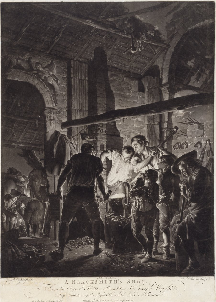 Una Bottega del Fabbro, inciso da Richard Earlom da Joseph (after) Wright of Derby