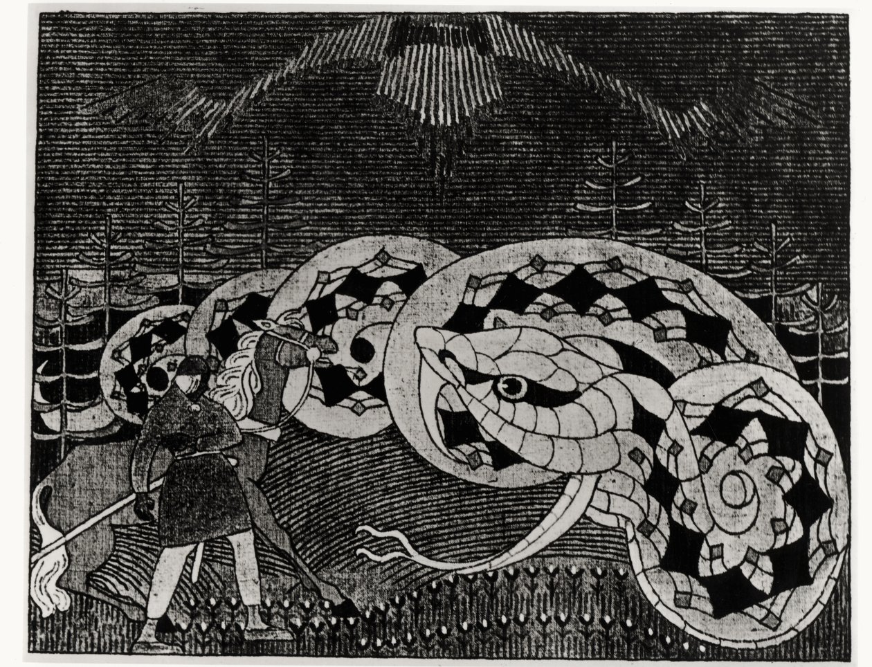 Seppo Llmarinen che ara il Campo dei Serpenti, illustrazione da 