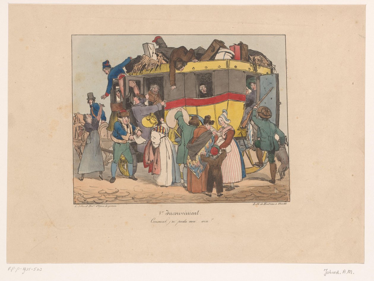 Passeggeri che cercano di salire su un omnibus pieno da Joseph Ambroise Jobard