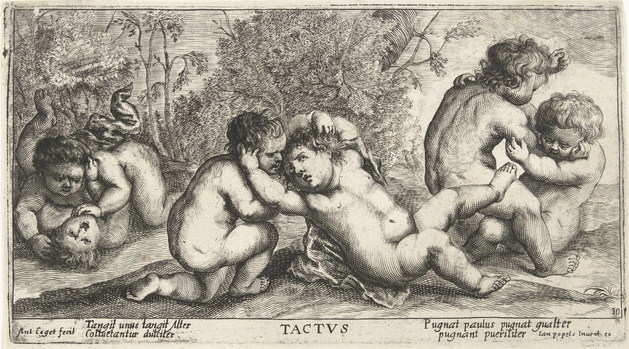 Tre coppie di bambini nudi che giocano da Joseph Antoine Cochet