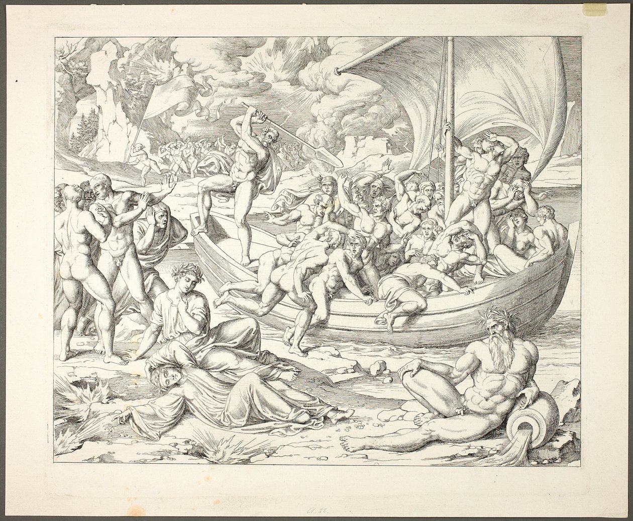 La corteccia di Caronte con le anime che attraversano lo Stige, tavola due da Darstellungen aus Dante
