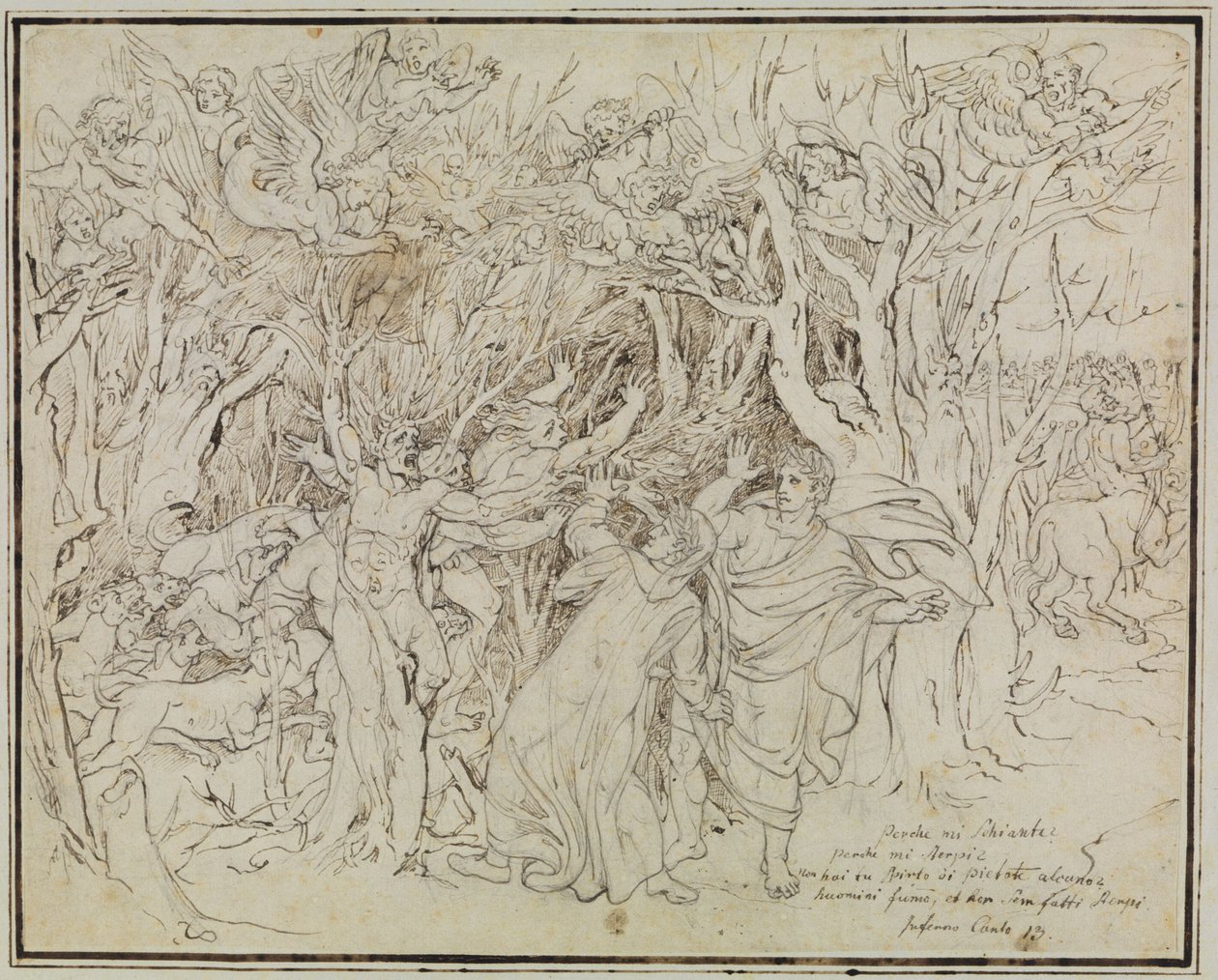 Dante e Virgilio nella foresta dei suicidi (Dante, Inferno, Canto 13) da Joseph Anton Koch