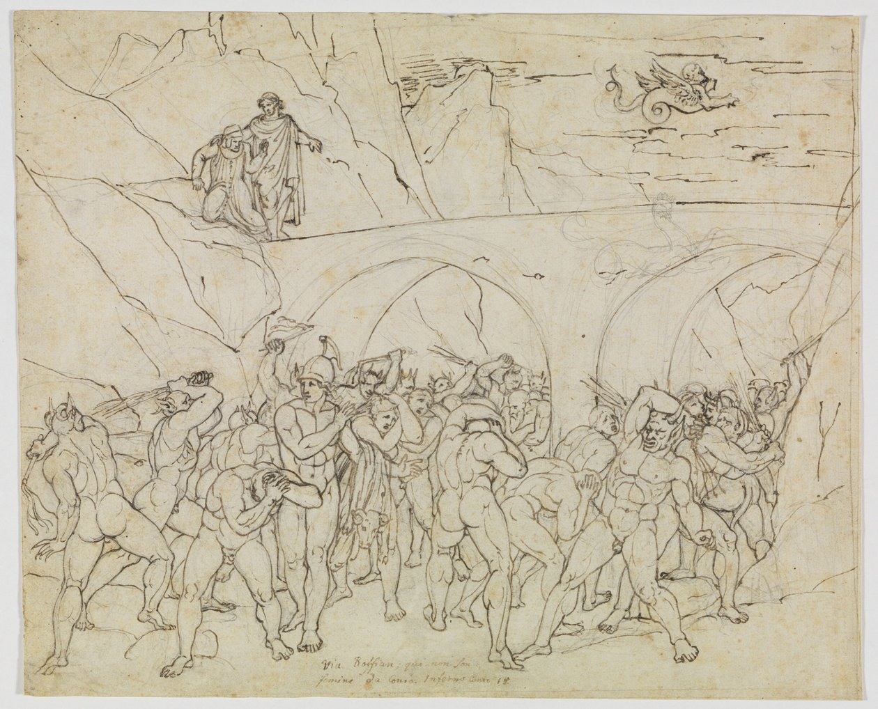 Coppiatori, imbroglioni e adulatori flagellati dai diavoli (Dante, Inferno, Canto 18, v. 79) da Joseph Anton Koch
