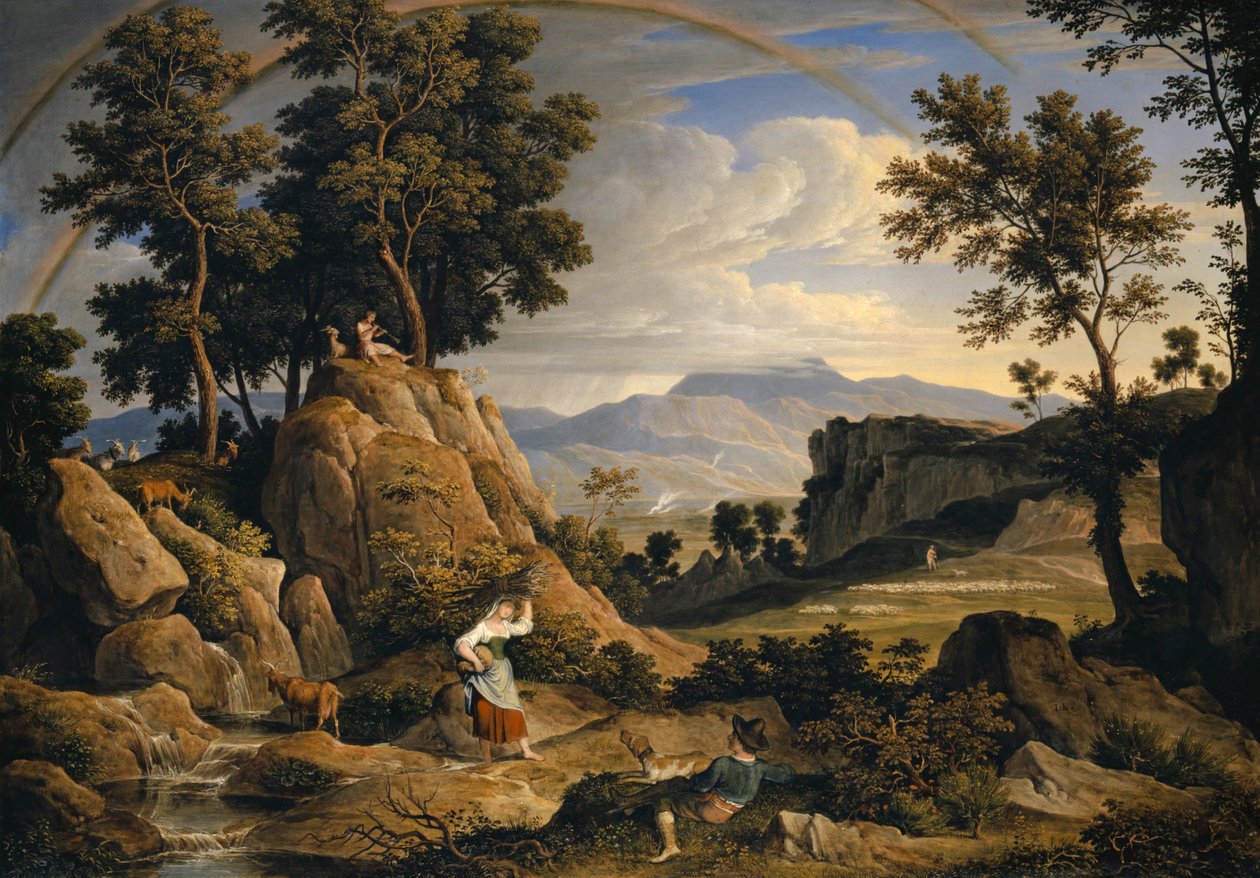 Paesaggio vicino a Olevano con arcobaleno da Joseph Anton Koch