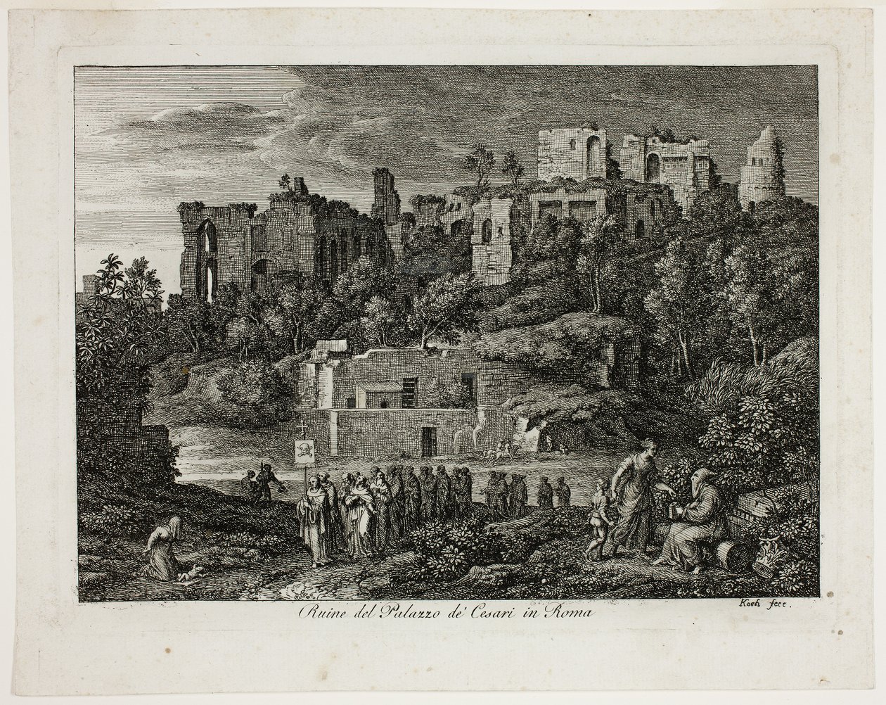 Rovine del Palazzo dei Cesari a Roma, tavola otto da Die Römische Ansichten da Joseph Anton Koch