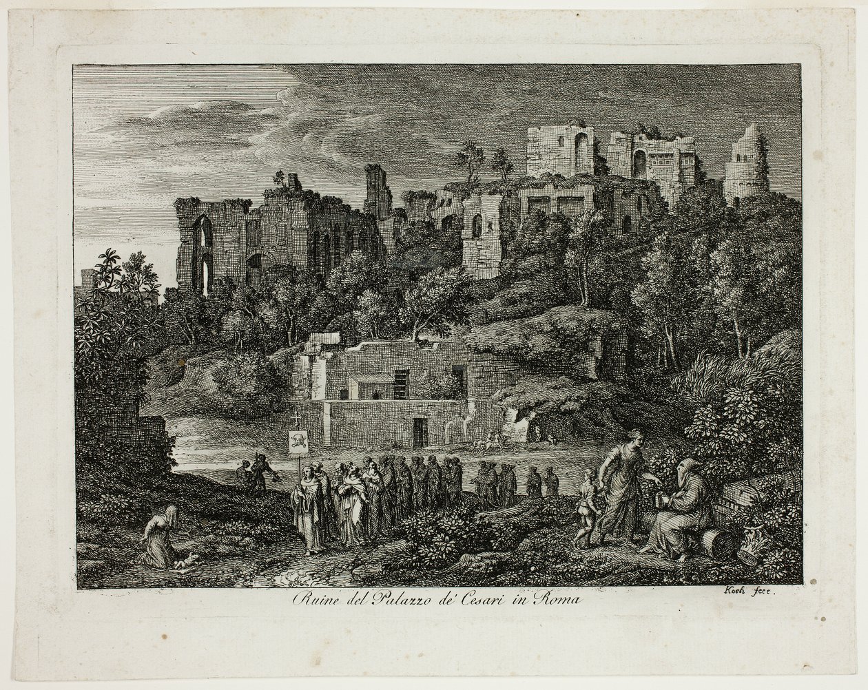 Rovine del Palazzo dei Cesari a Roma, tavola otto da Die Römische Ansichten da Joseph Anton Koch