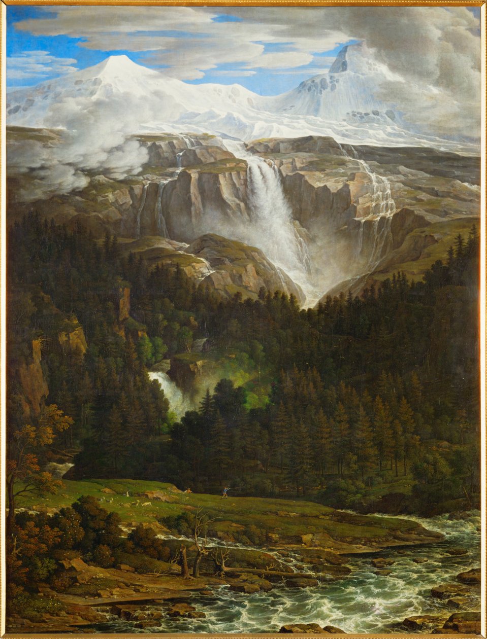 Cascata di Schmadribach nella Valle di Lauterbrunn, Oberland Bernese, Svizzera... (olio su tela) da Joseph Anton Koch