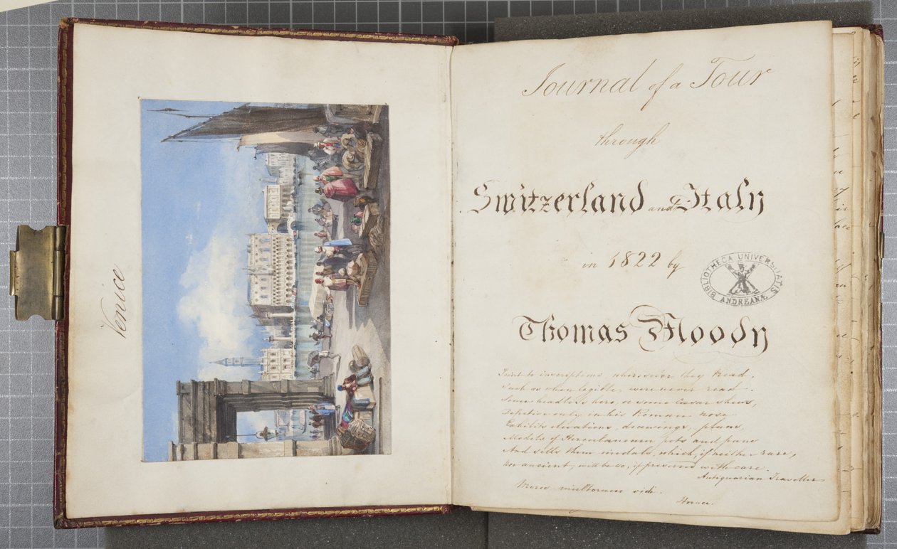 Venezia, incollata nella pagina del titolo del diario di Thomas Moody di un tour attraverso la Svizzera e l