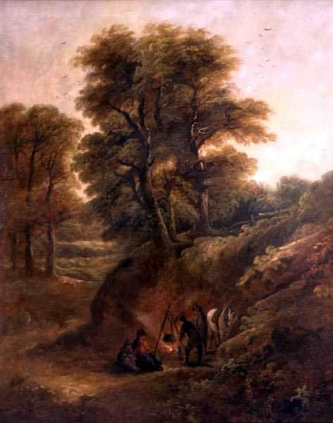 Paesaggio boscoso con zingari attorno a un fuoco da Joseph Barker