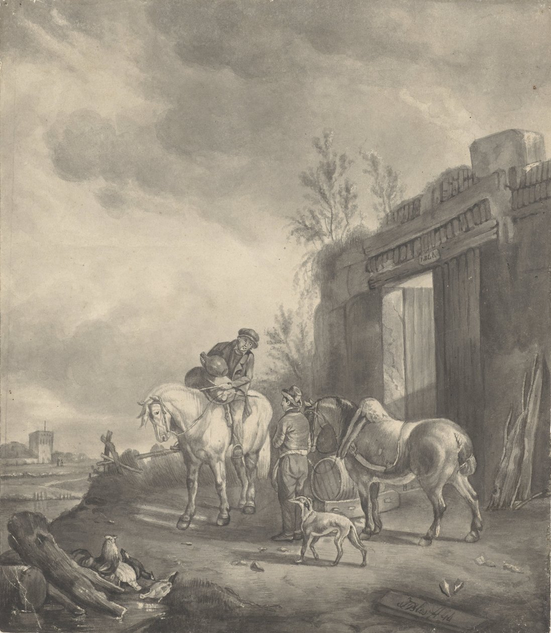 Due cavalieri presso un edificio in rovina da Joseph Bles
