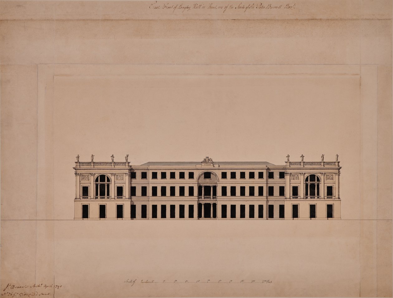 Fronte est di Langley Hall nel Kent da Joseph Bonomi