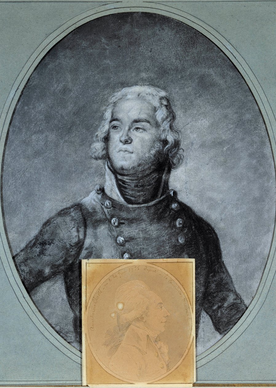 Ritratto del generale Louis Lazare Hoche (1768-1797) Sotto, ritratto di Anarchasis Cloots (1755-1794), deputato alla Convenzione Nazionale. Disegno di Joseph Boze (1744/1745-1826) XVIII secolo. Versailles, museo Lambinet da Joseph Boze