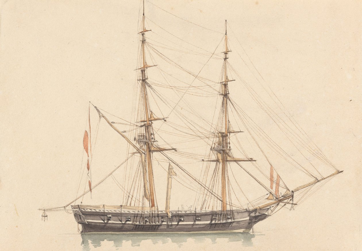 Brigantino singolo, vele ammainate da Joseph Cartwright