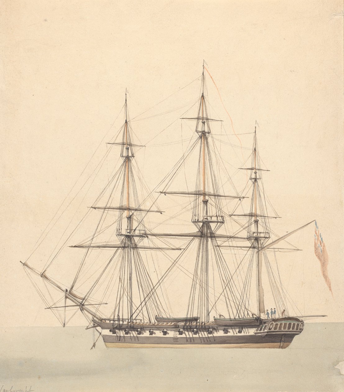 Corvetta singola (?) con tre figure in uniformi navali e Union Jack da Joseph Cartwright