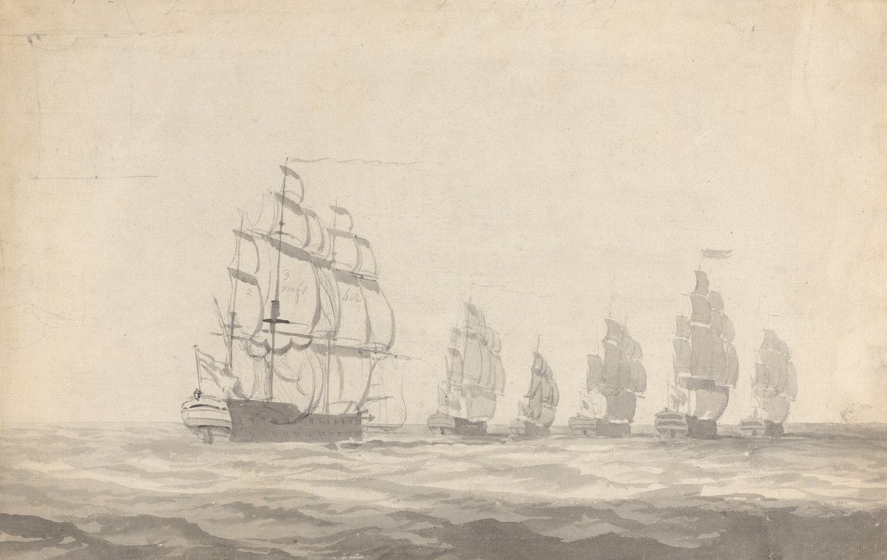 Sei navi da guerra che virano in mari agitati da Joseph Cartwright