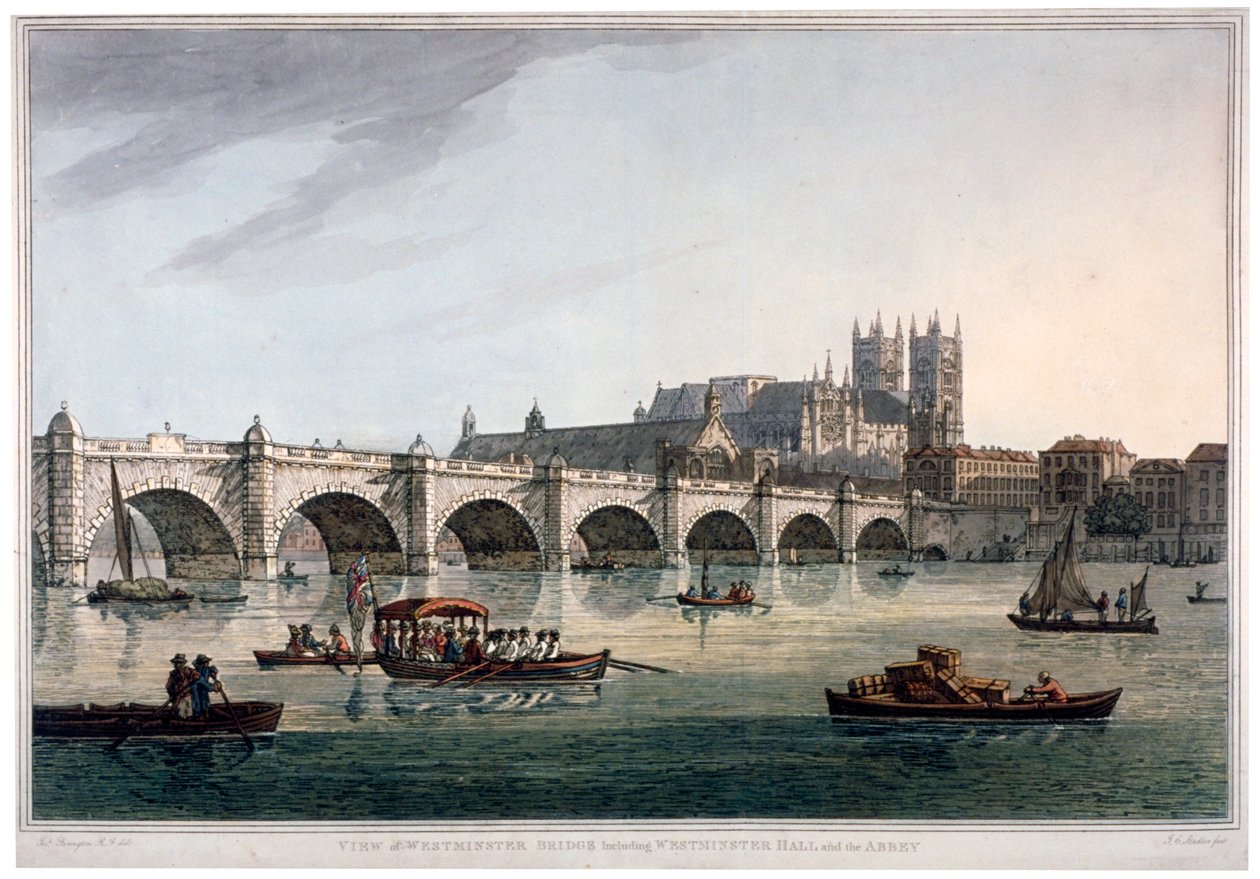 Ponte di Westminster, Abbazia di Westminster e Westminster Hall, Londra da Joseph Constantine Stadler