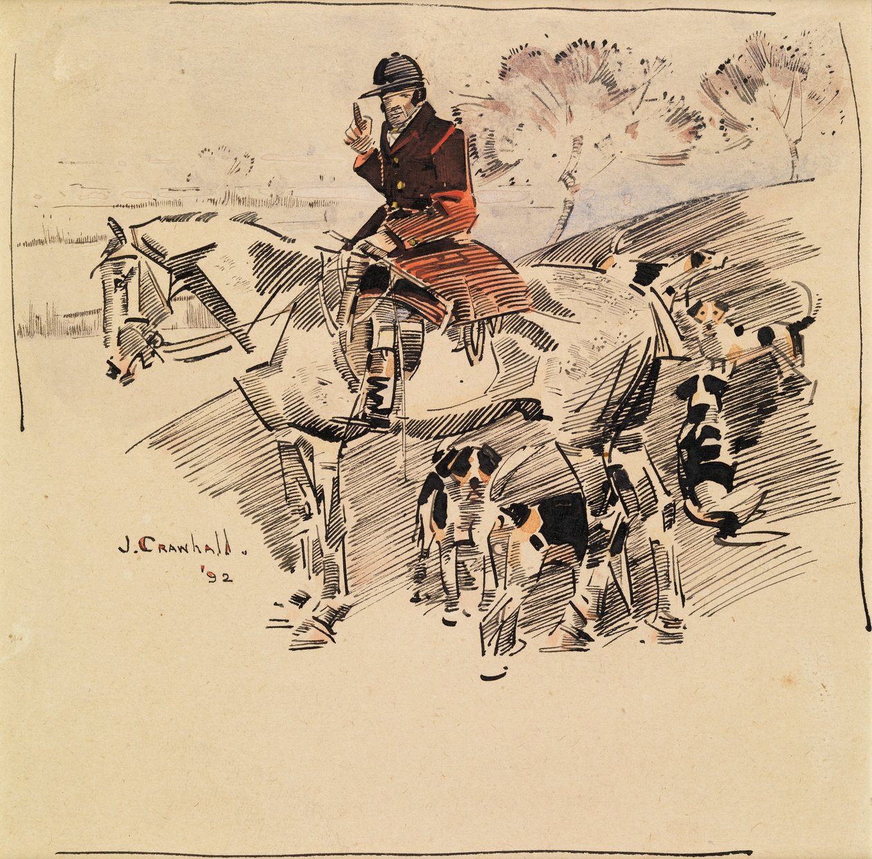 Cacciatore a cavallo e cani da caccia da Joseph Crawhall
