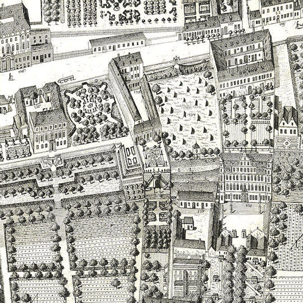 (dettaglio) di una mappa di Vienna che mostra 135 Alsergrund dove Mozart e la sua famiglia vivevano nel 1788 da Joseph Daniel Huber