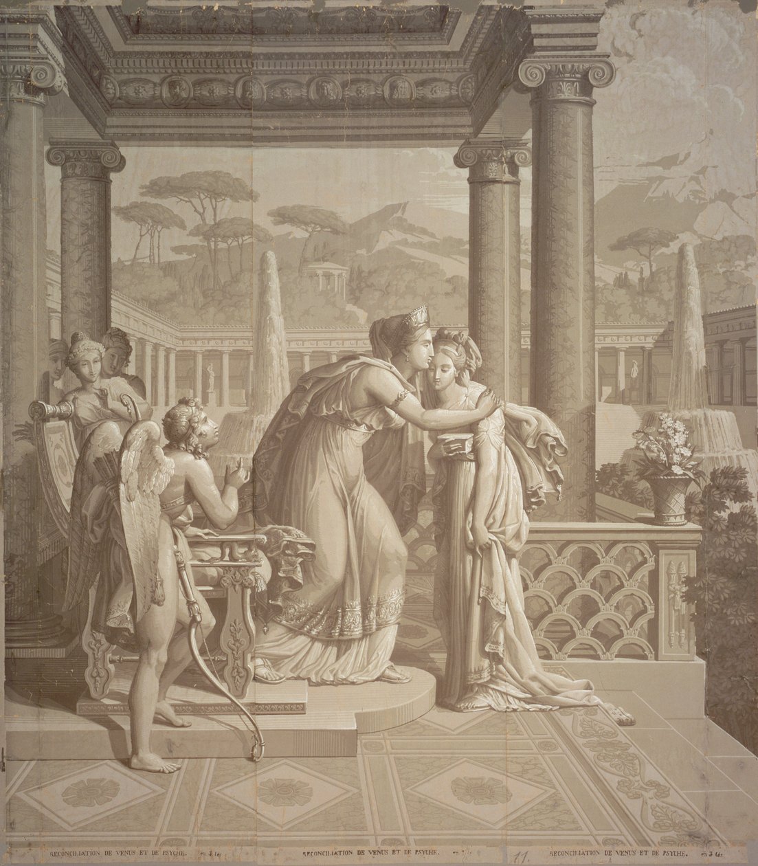 Design per carta da parati con Cupido e Psiche, 1815 da Joseph Dufour