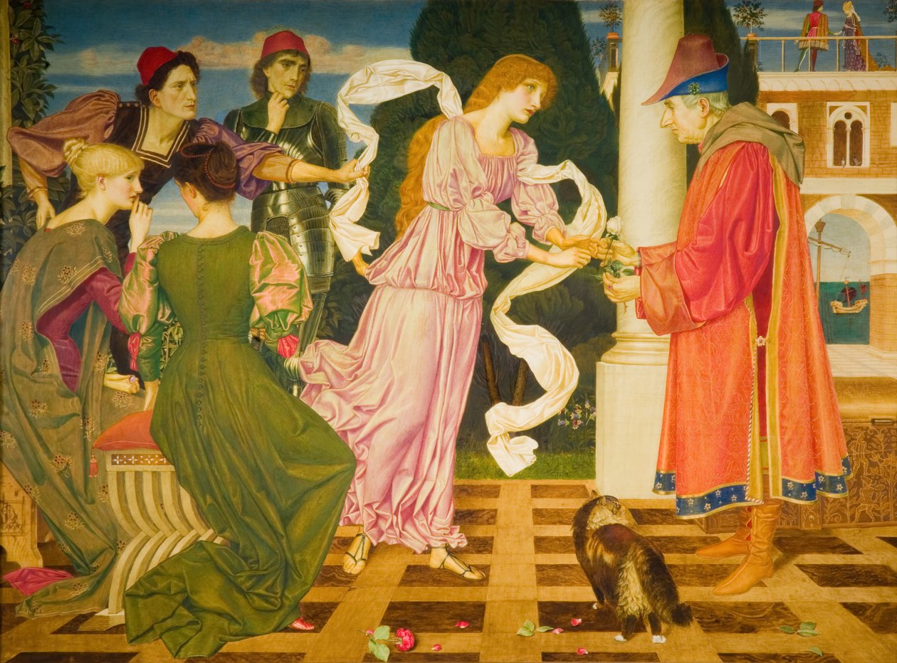 Bellezza che riceve la rosa bianca dal padre, 1899 da Joseph Edward Southall