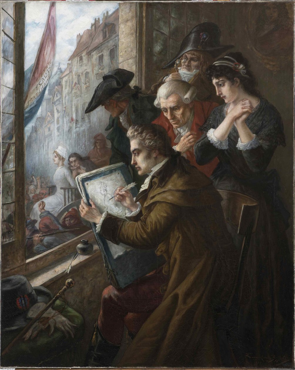 Jacques-Louis David che disegna Maria Antonietta condotta alla sua esecuzione, 1793, 1900 da Joseph Emanuel Van Den Bussche