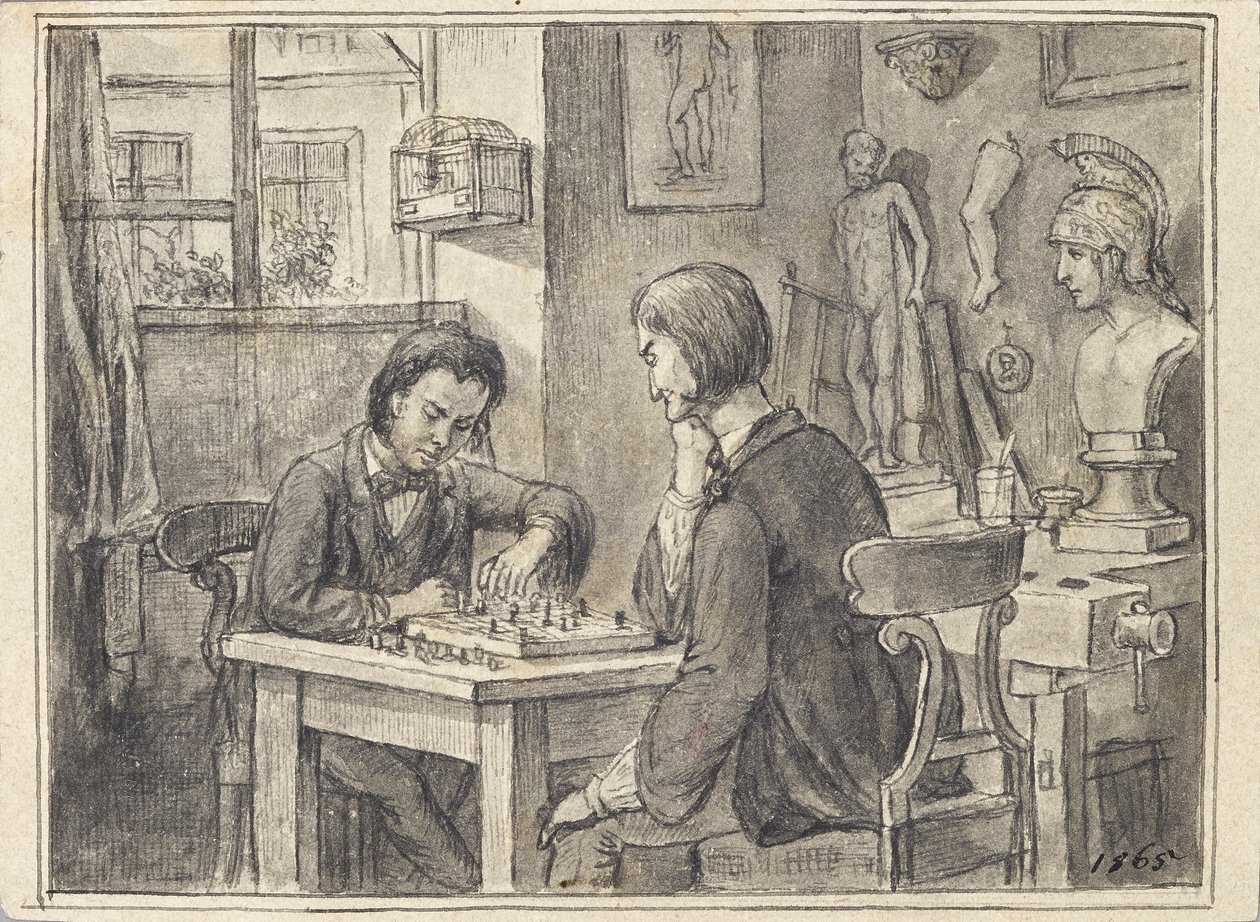 I giocatori di scacchi nello studio dello scultore da Joseph Eugen Hörwarter
