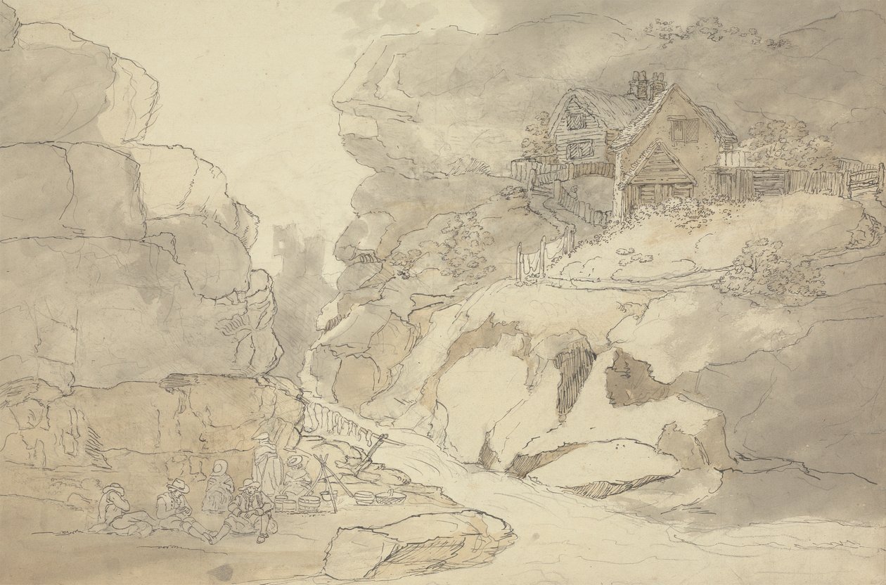 Rustici e cottage lungo un fiume da Joseph Farington