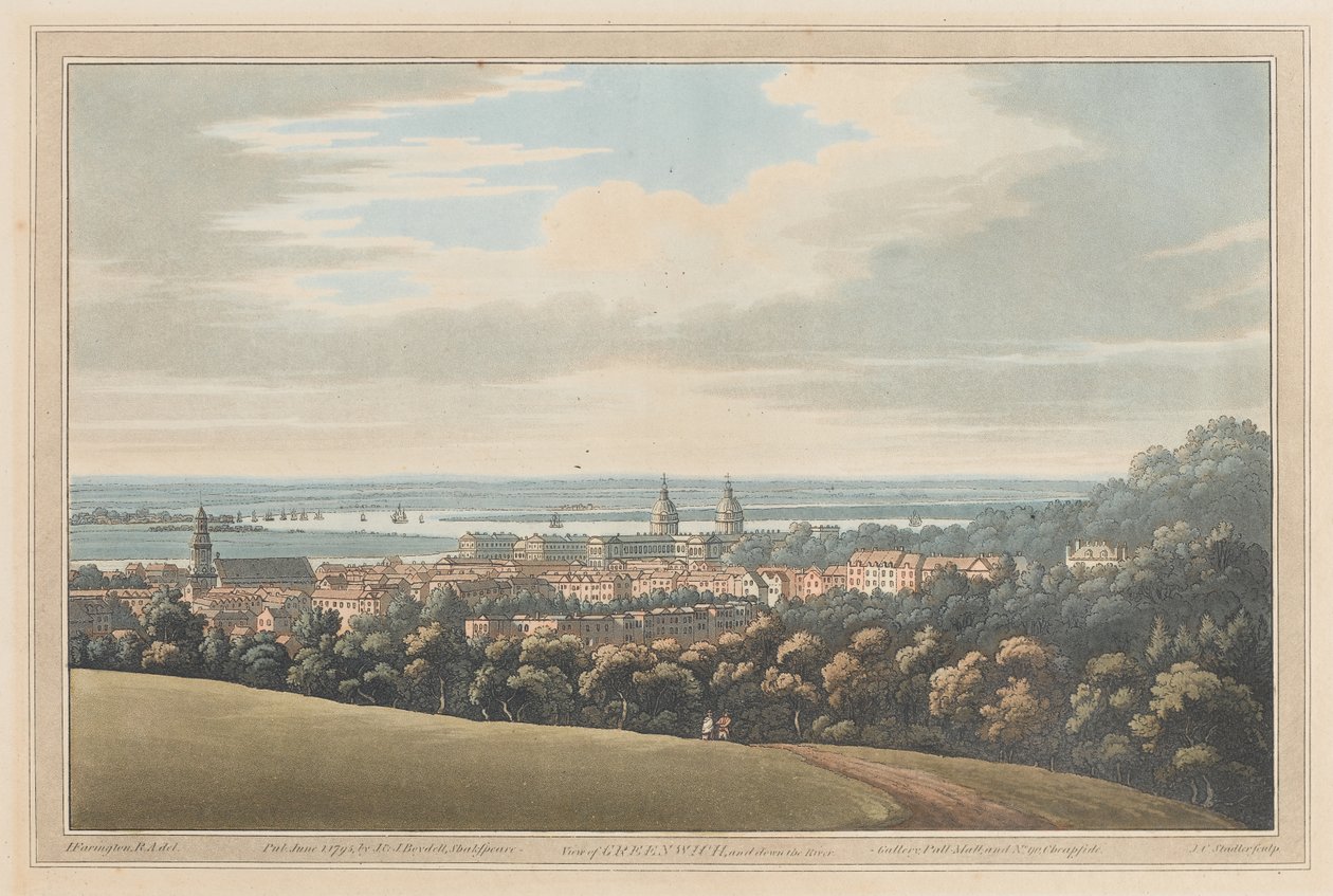 Veduta di Greenwich e lungo il fiume, 1795 (acquatinta) da Joseph Farington