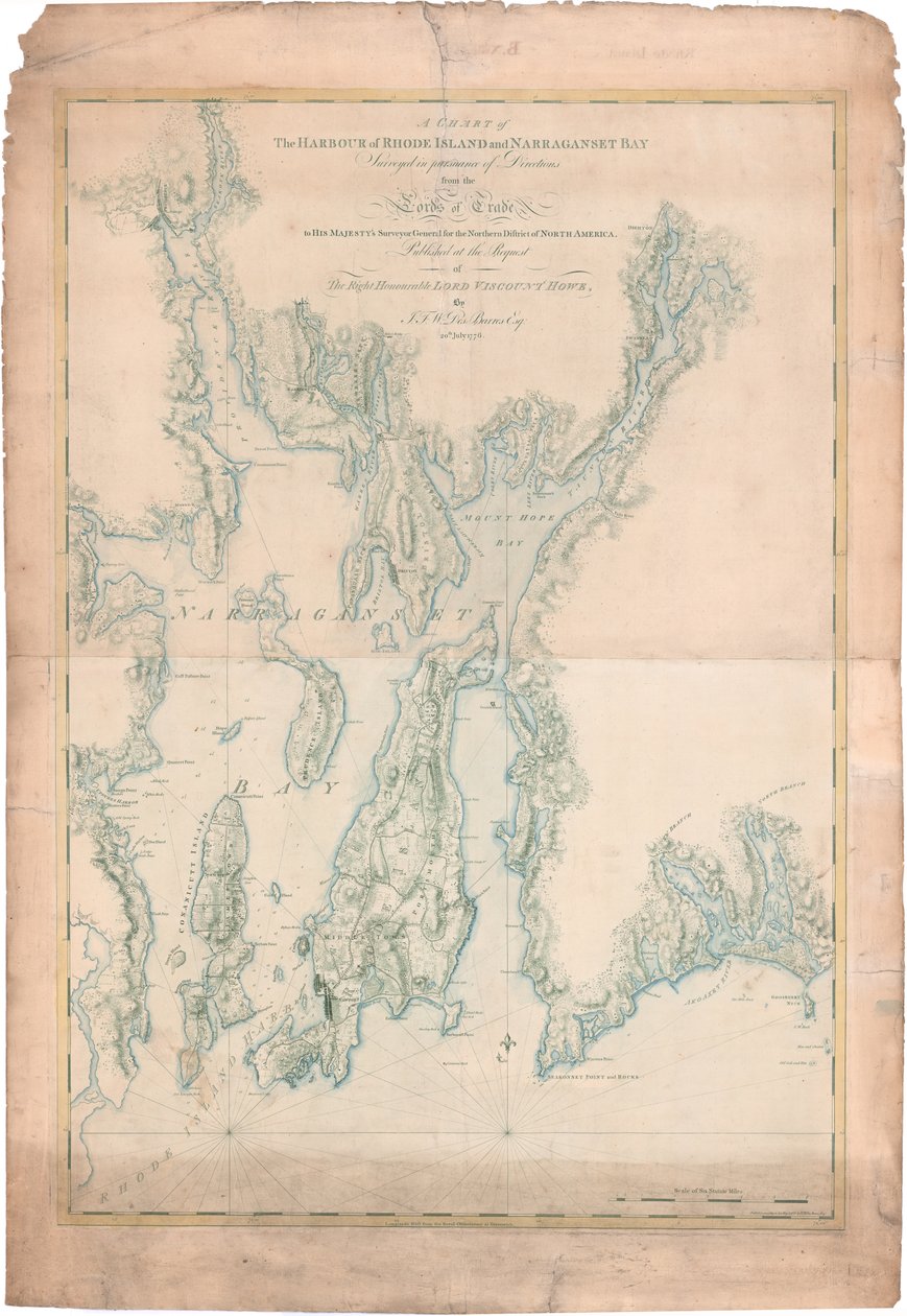 Carta del porto di Rhode Island e della baia di Narragansett da Joseph Frederick Wallet DesBarres