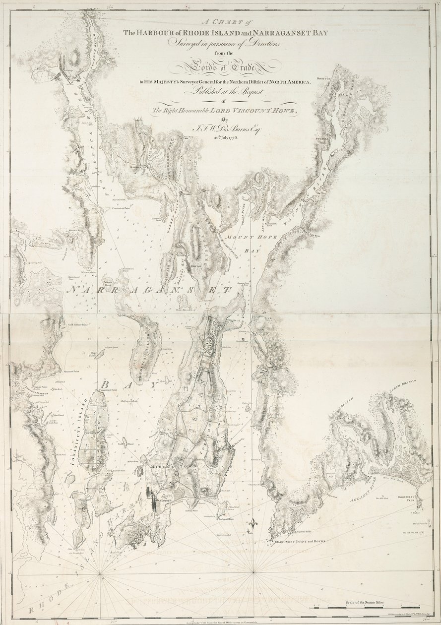 Carta del porto di Rhode Island e Narraganset Bay da Joseph Frederick Wallet DesBarres