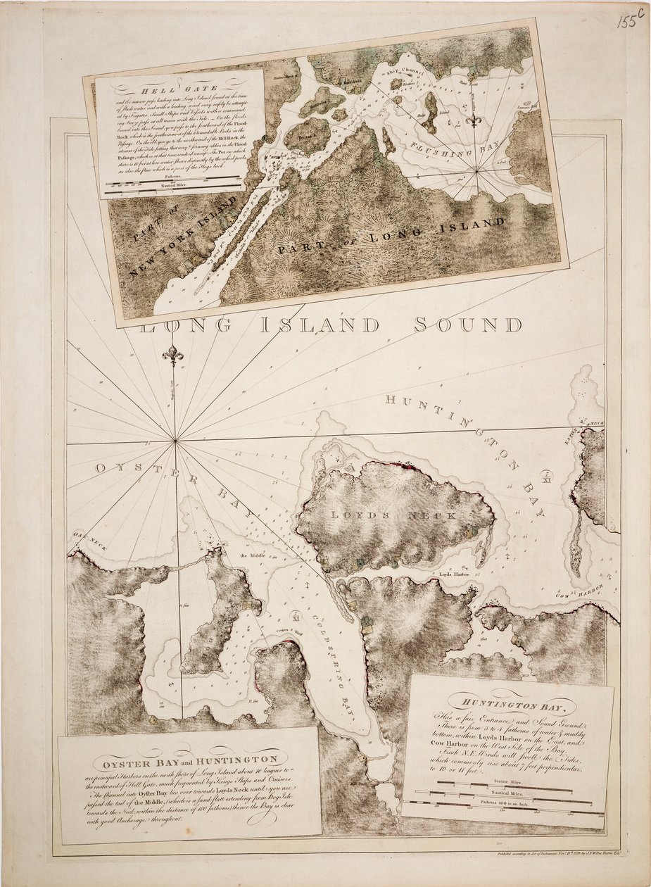 Carta di Oyster Bay e Huntington Bay, Long Island Sound da Joseph Frederick Wallet DesBarres