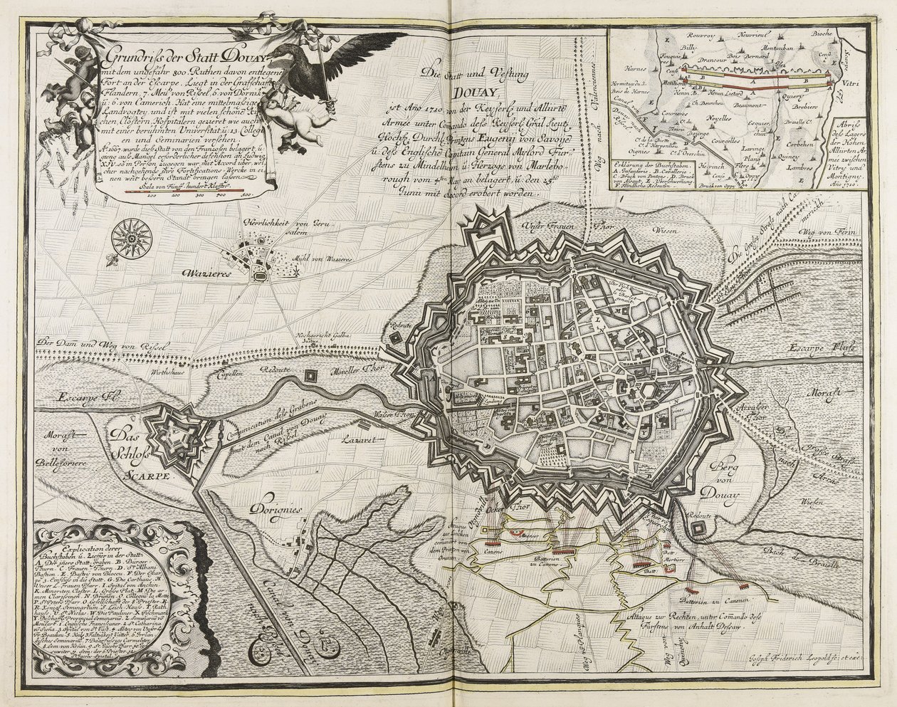 Schema della città di Douay con il forte sull