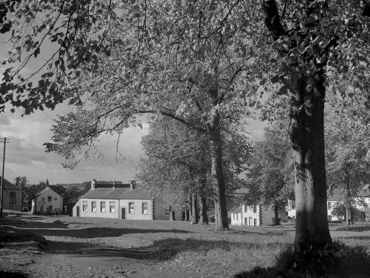 Alberi in foglie e vista sugli edifici del villaggio da Joseph Hardman