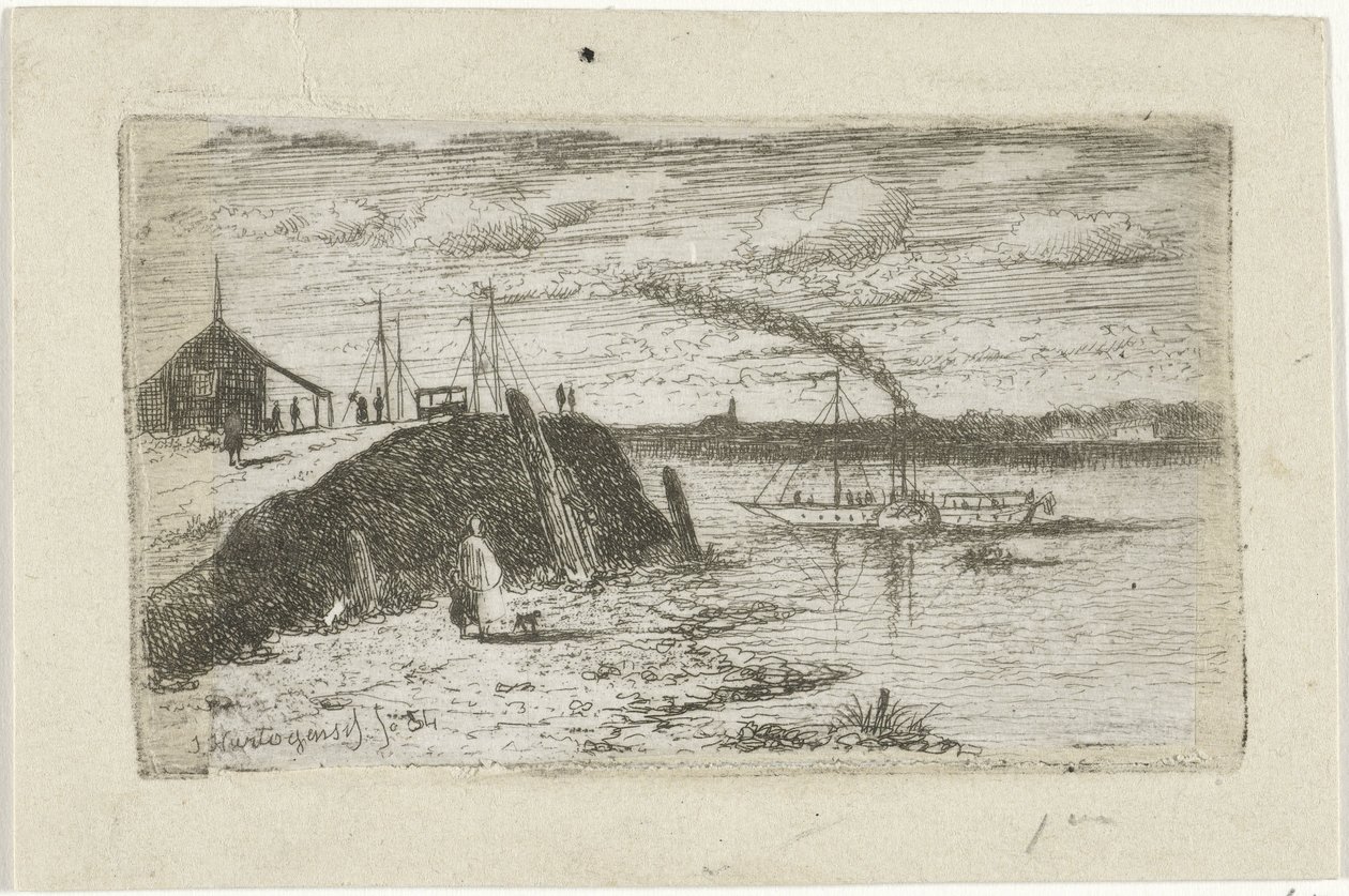 Veduta del fiume con un battello a vapore da Joseph Hartogensis