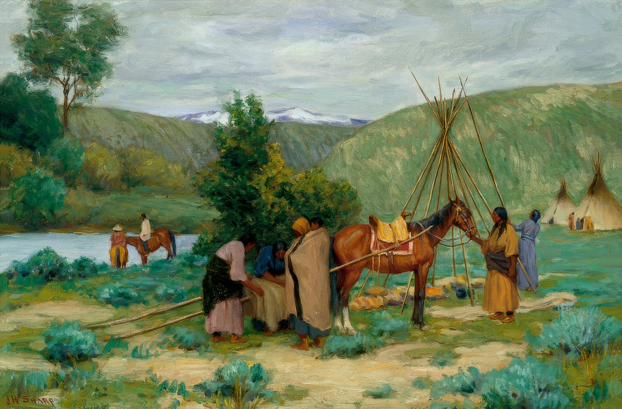 Allestimento del campo, Little Big Horn, Montana da Joseph Henry Sharp