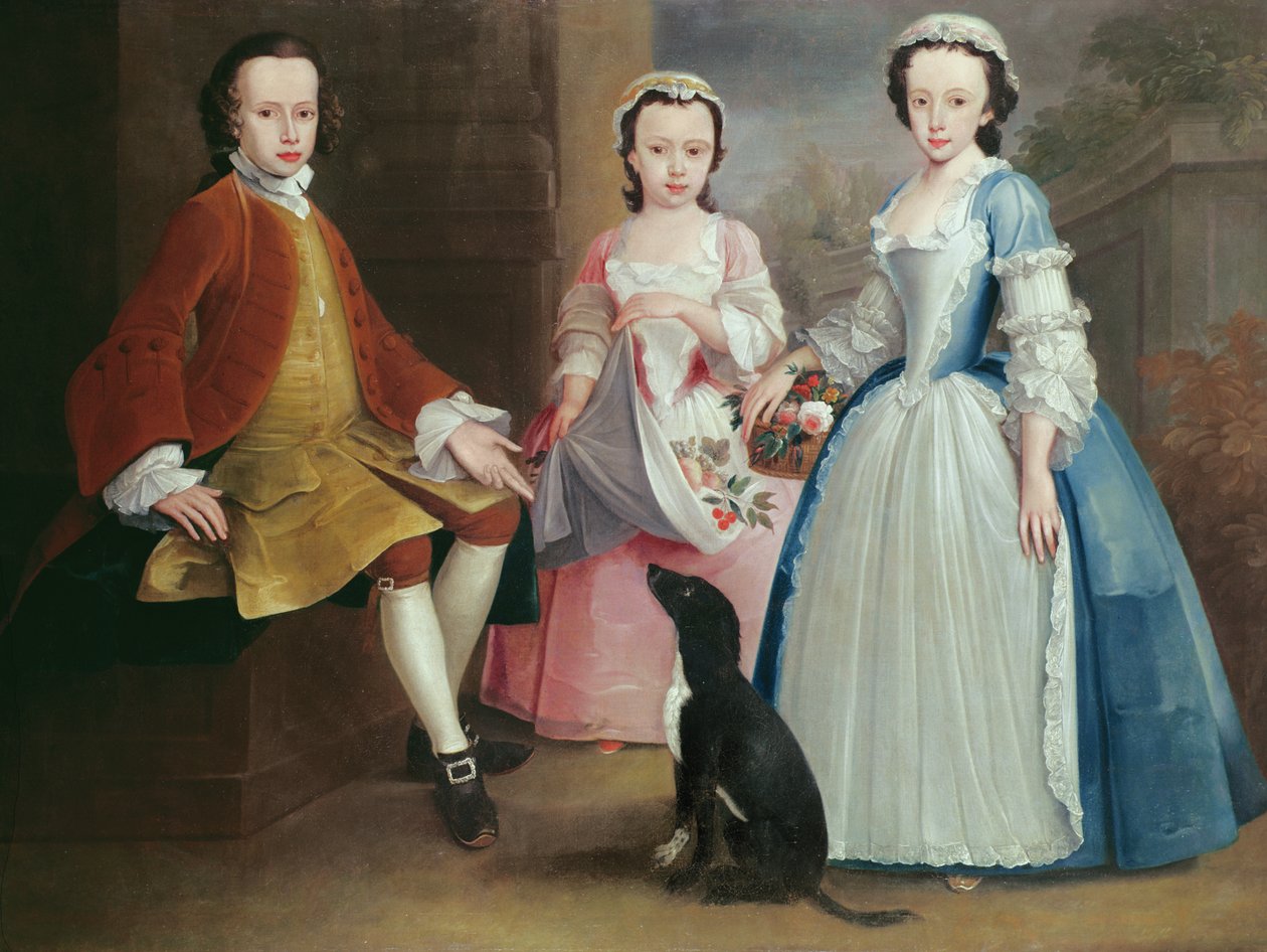 Sara, Anna ed Evan Davies con il loro cane da Joseph Highmore