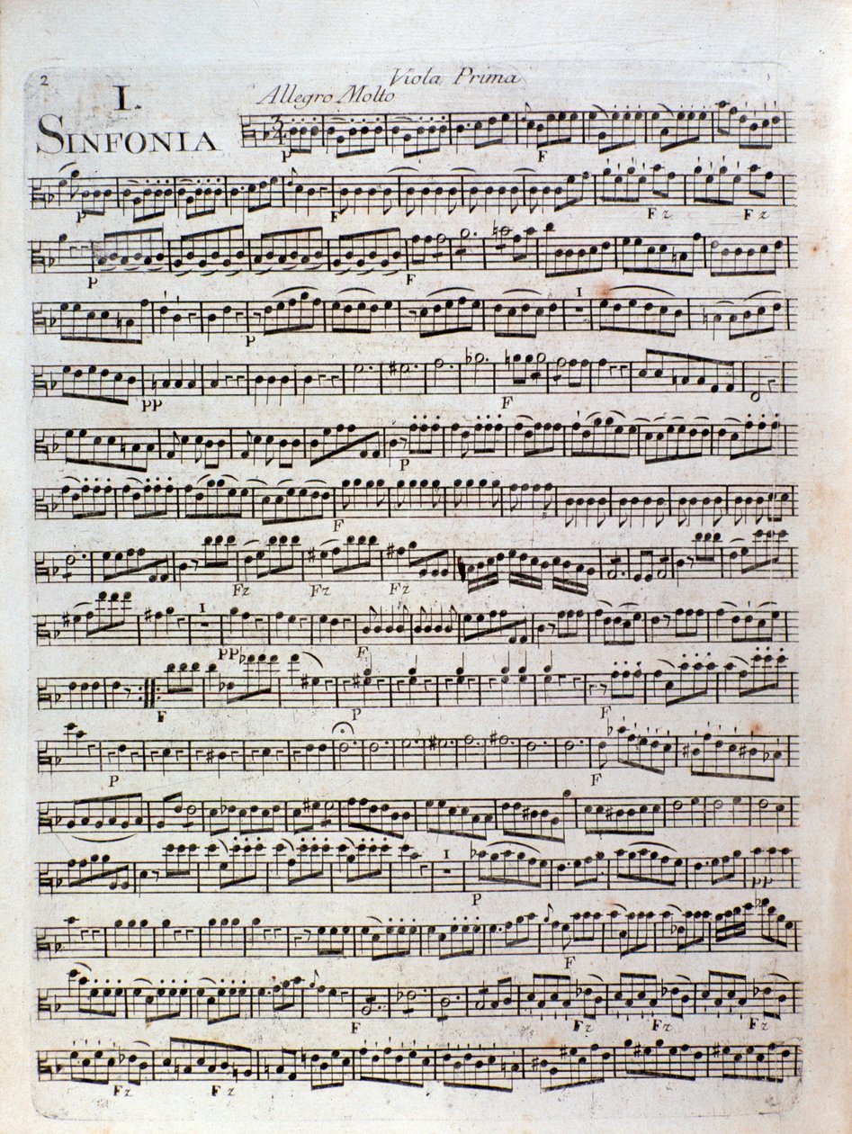 Pagina di spartito musicale della Sinfonia in do maggiore di Pleyel da Joseph Ignace Pleyel