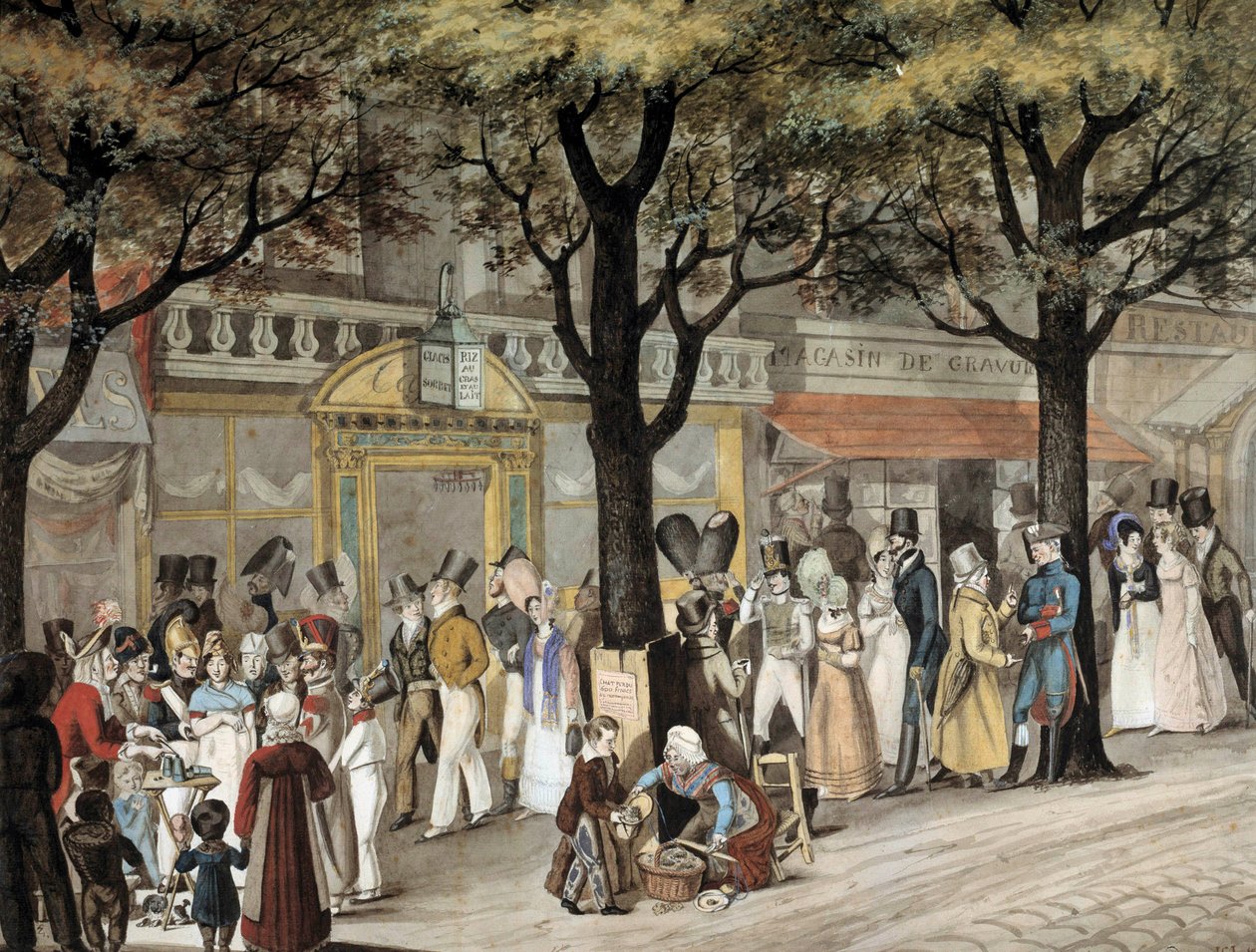 Passeggiata su un boulevard a Parigi nel 1819 da Joseph Louis Hippolyte Bellange