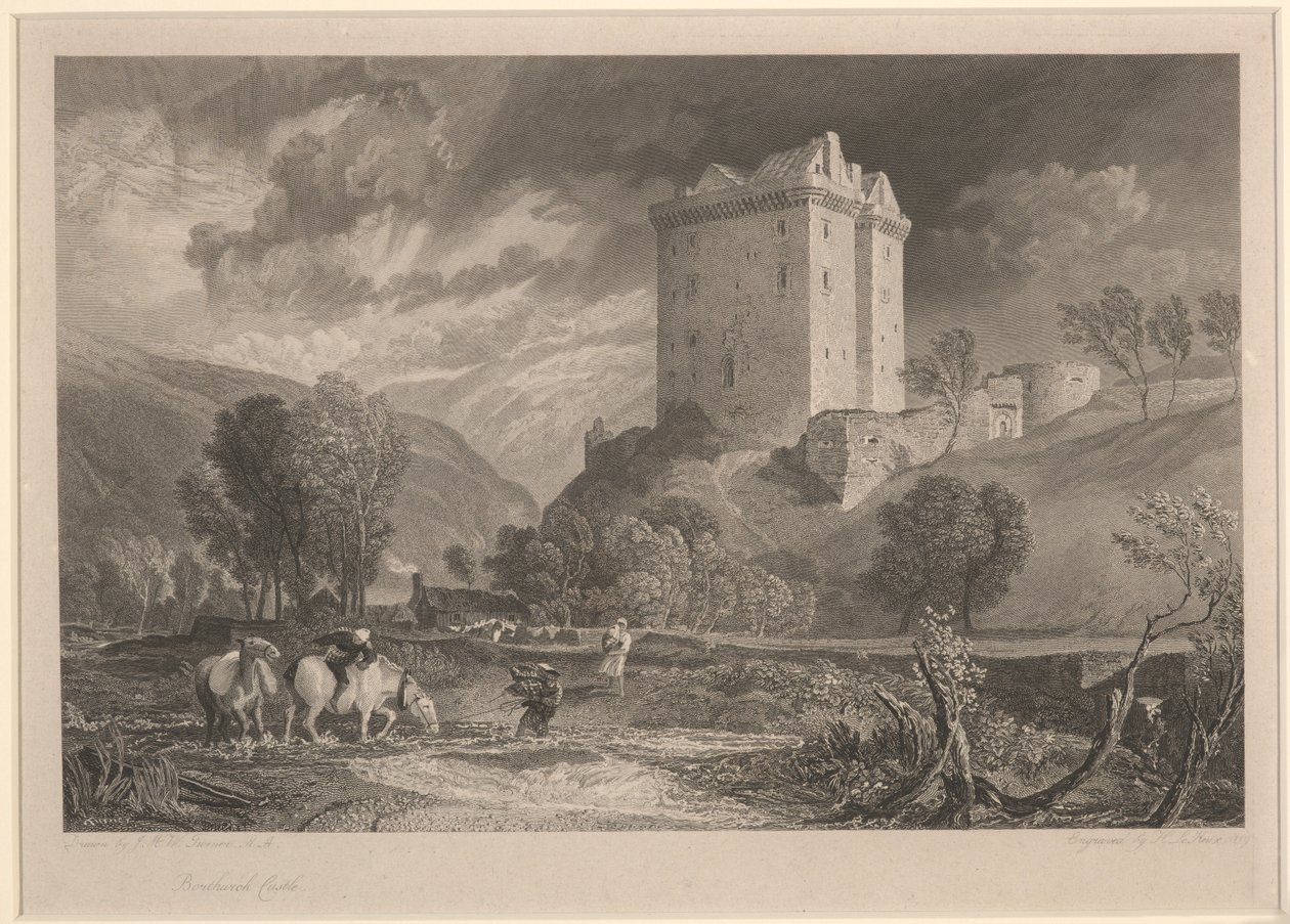 Castello di Borthwick (Antichità provinciali e scenari pittoreschi della Scozia), inciso da Henry Le Keux (1775-1851) da Joseph Mallord William (after) Turner