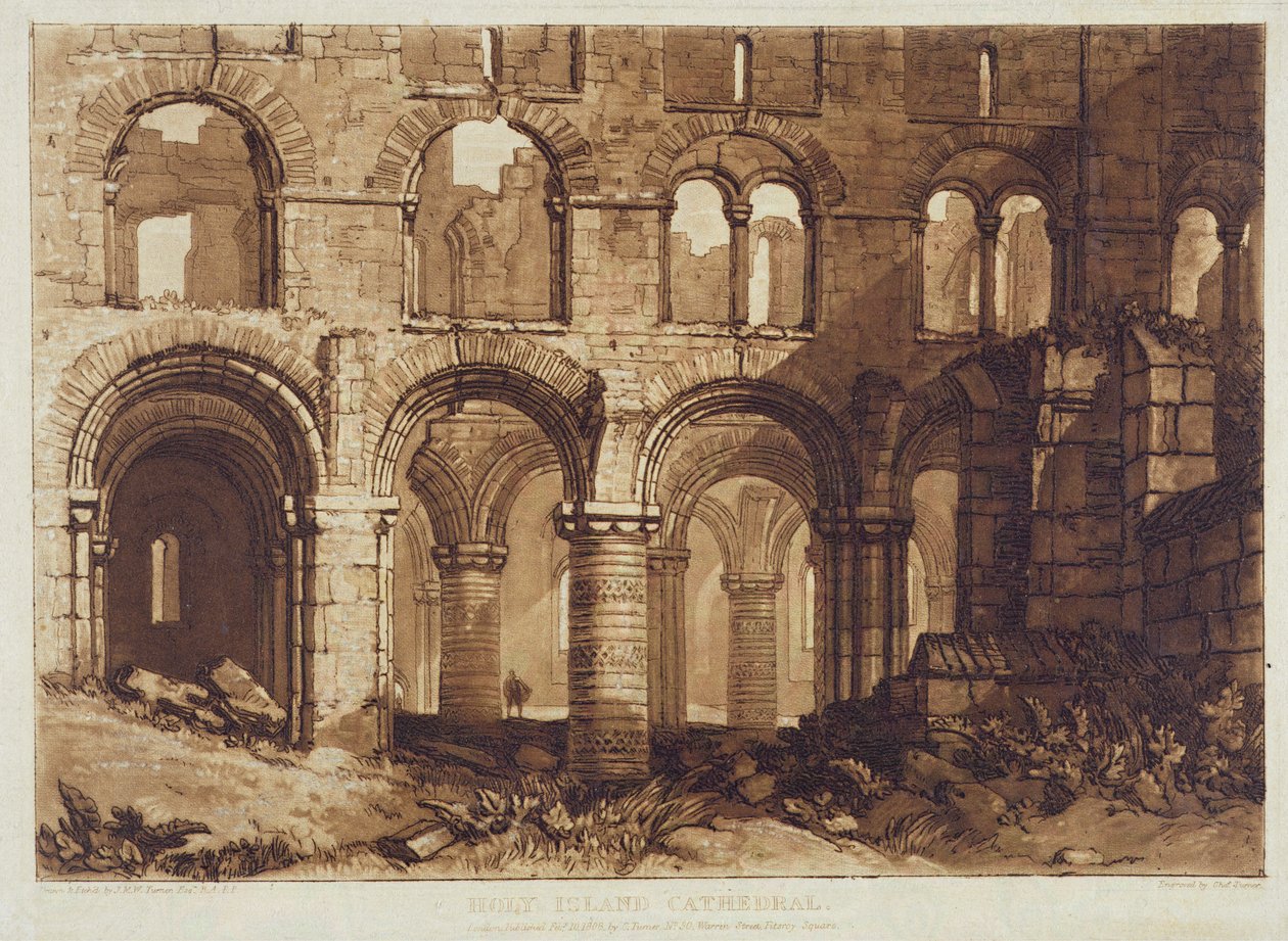 Cattedrale di Holy Island, incisa da Charles Turner (1773-1857) 1808 da Joseph Mallord William (after) Turner