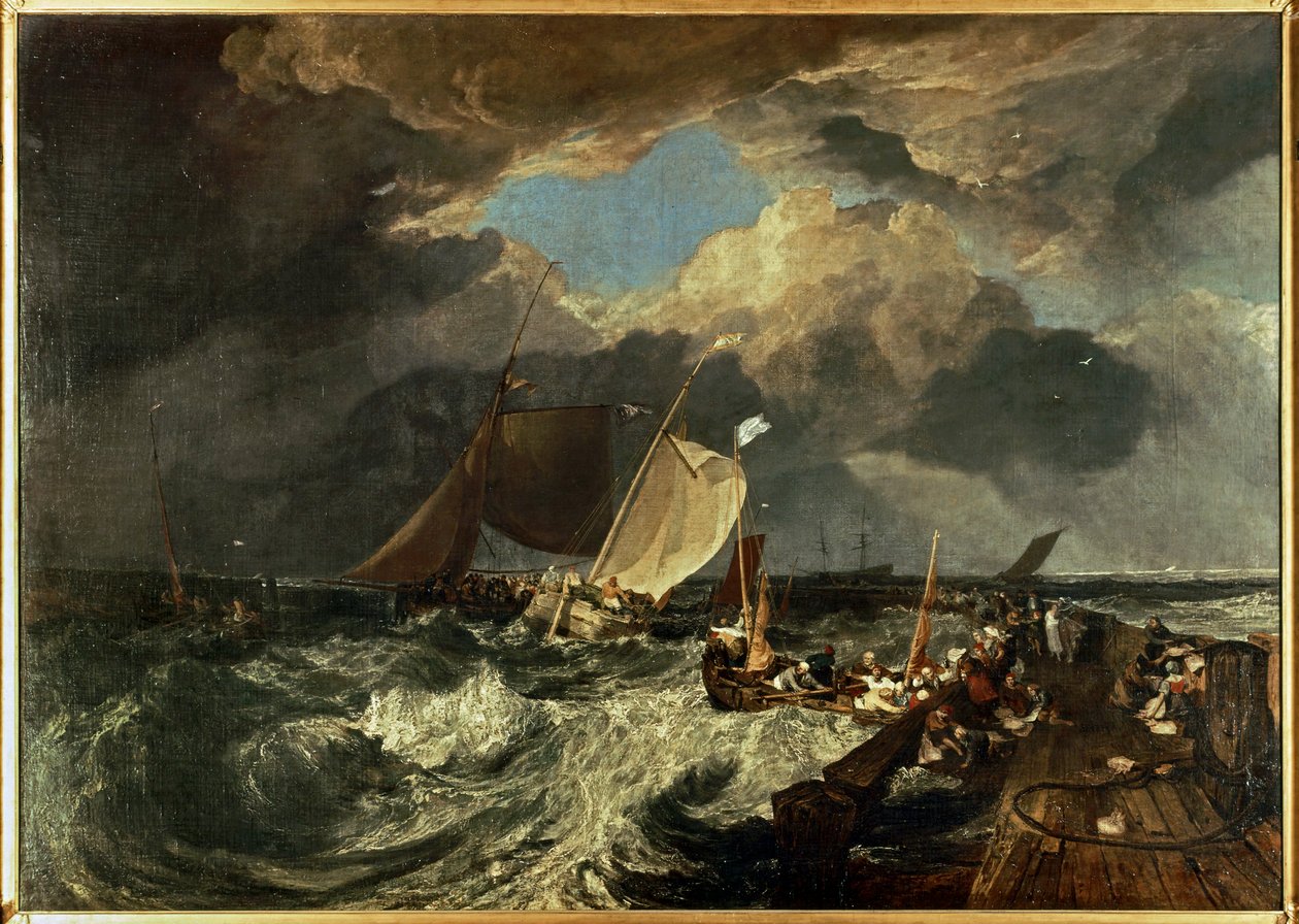 Molo di Calais, con pescatori francesi che si preparano al mare: Un pacchetto inglese in arrivo ... (dipinto su tela) da Joseph Mallord William Turner