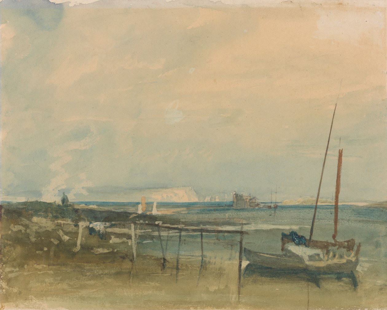 Scena costiera con scogliere bianche e barche sulla riva da Joseph Mallord William Turner