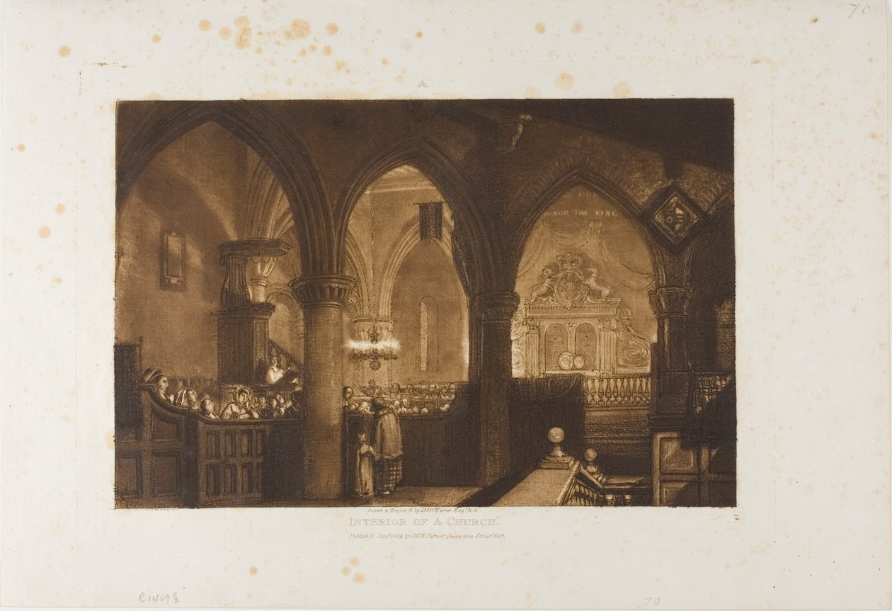 Interno di una chiesa, tavola 70 da Liber Studiorum da Joseph Mallord William Turner