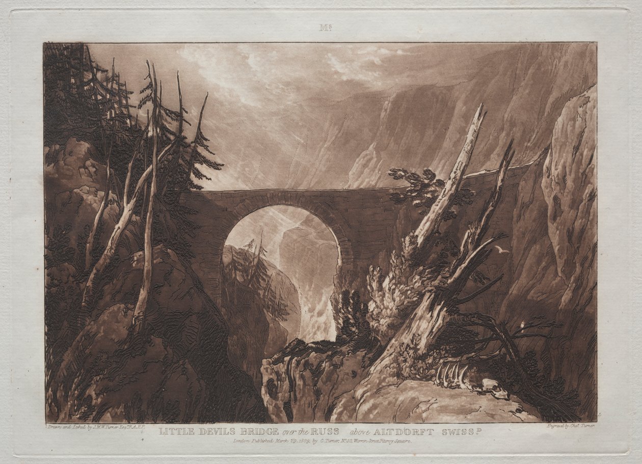 Liber Studiorum: Il piccolo ponte del diavolo sul Russ, sopra Altdorf, Svizzera da Joseph Mallord William Turner