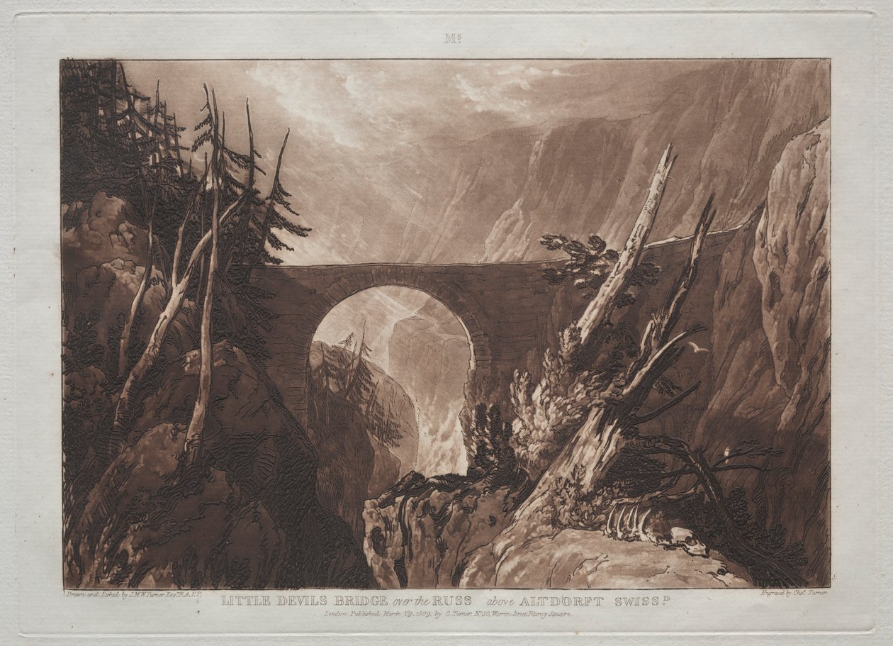 Liber Studiorum: Ponte dei piccoli diavoli sul Russ, sopra Altdorft, Svizzera da Joseph Mallord William Turner