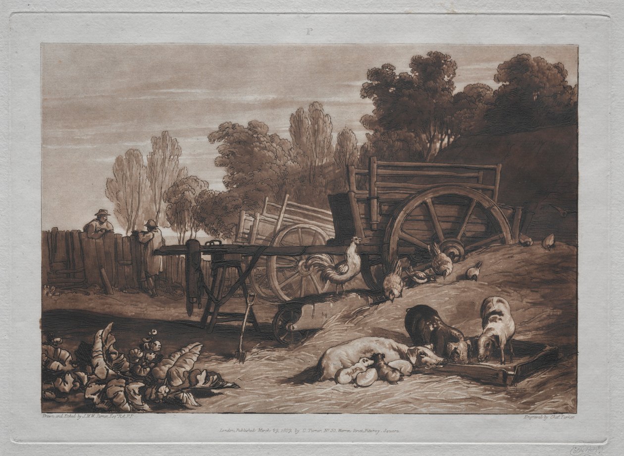 Liber Studiorum: Il cortile della fattoria con il gallo da Joseph Mallord William Turner