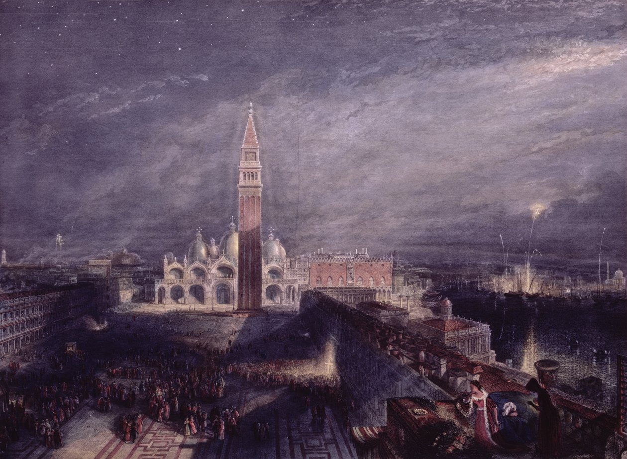 Piazza San Marco, Venezia (Chiaro di luna) inciso da George Hollis, pubblicato nel 1881 da Joseph Mallord William Turner