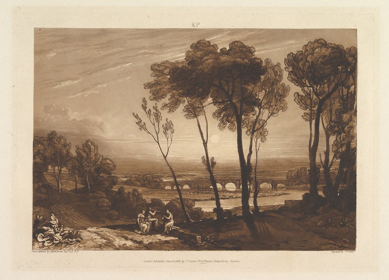 Il ponte a media distanza Liber Studiorum, parte III, tavola 13, 10 giugno 1808 da Joseph Mallord William Turner