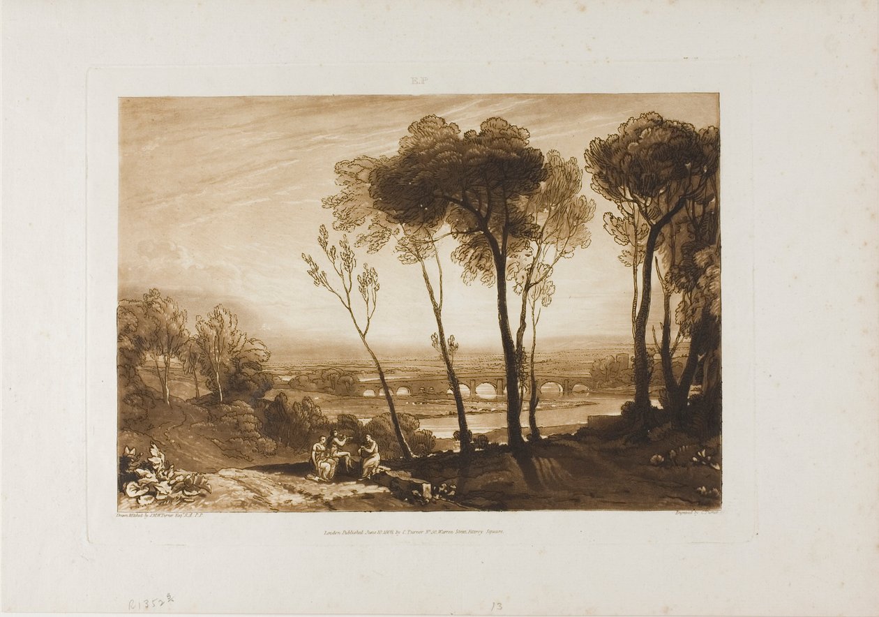 Il ponte a media distanza, tavola 13 da Liber Studiorum da Joseph Mallord William Turner