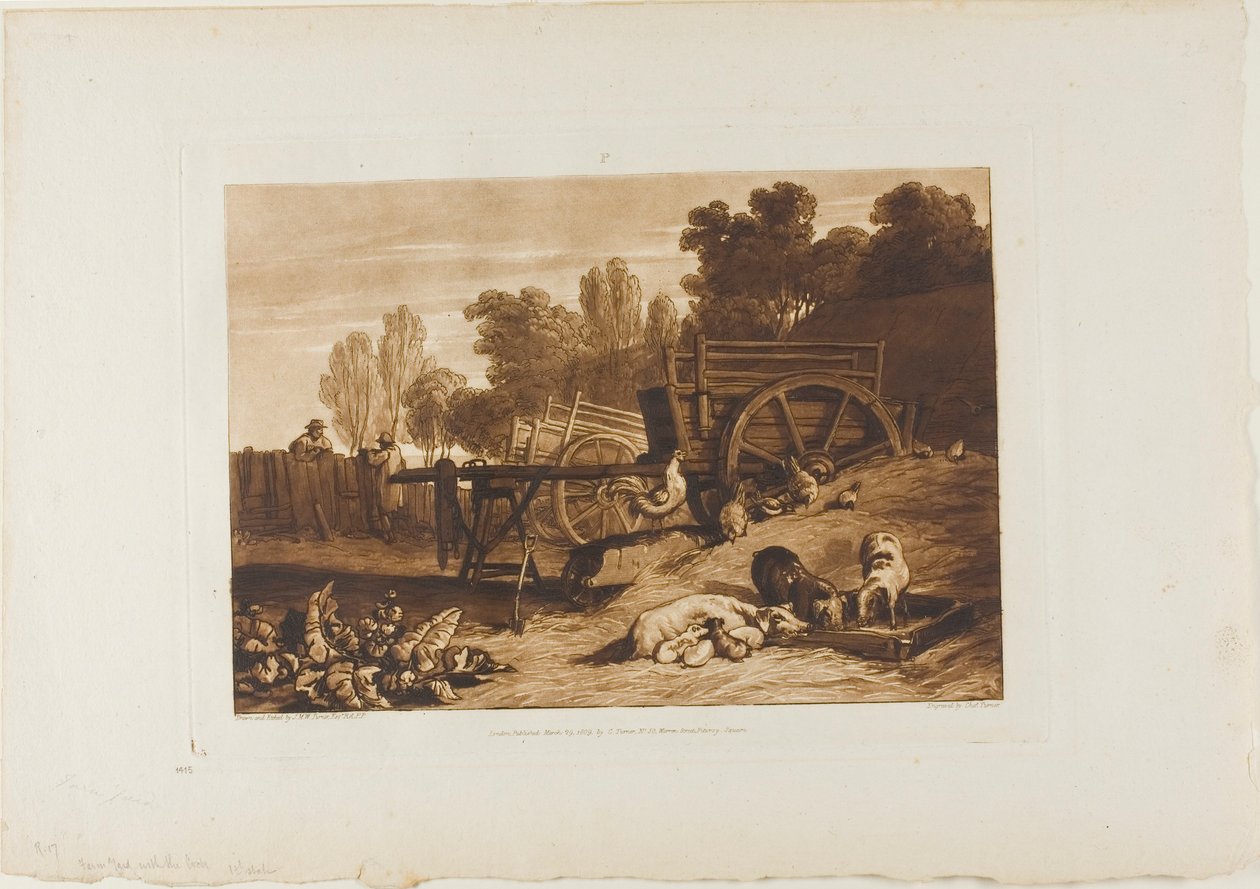 Il cortile della fattoria con il gallo, tavola 17 da Liber Studiorum da Joseph Mallord William Turner